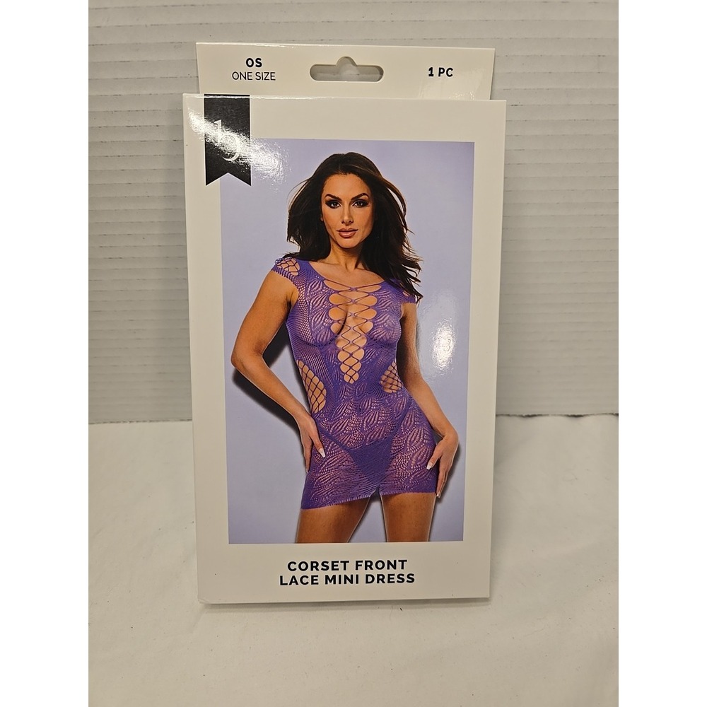 Baci Corset Front Lace Mini Dress One Size Fits Most Purple‎